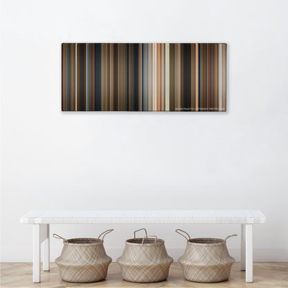 The Imaginarium of Doctor Parnassus color palette canvas above a white bench with three woven baskets