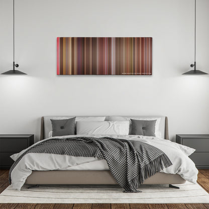 My Best Friend's Wedding color palette canvas above a bed, between two black pendant lamps