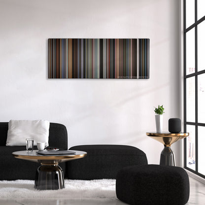 Lost Highway color palette canvas above a black sofa with a gold-topped table