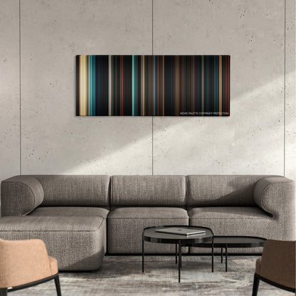 Fright Night color palette canvas on a concrete wall above a gray sectional sofa