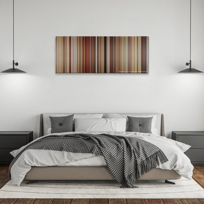 Love, Simon color palette canvas above a bed, between two black pendant lamps
