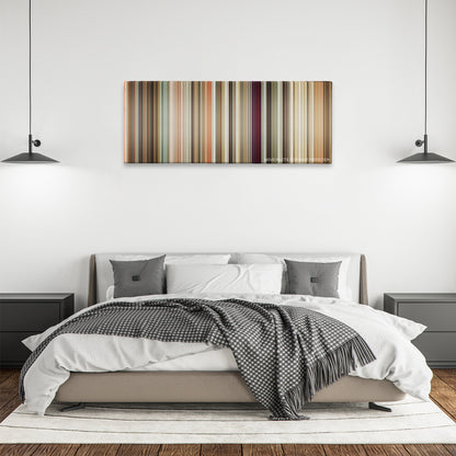 Bride Wars color palette canvas above a bed, between two black pendant lamps