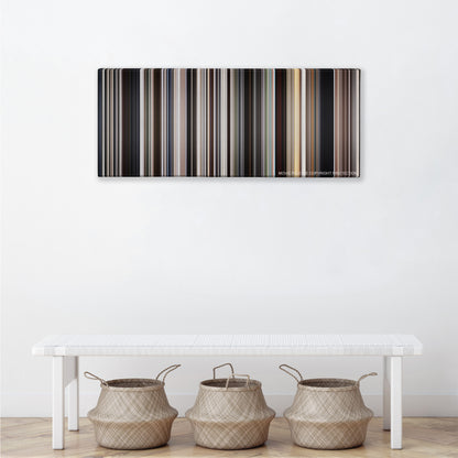 There Will Be Blood color palette canvas above a white bench with three woven baskets