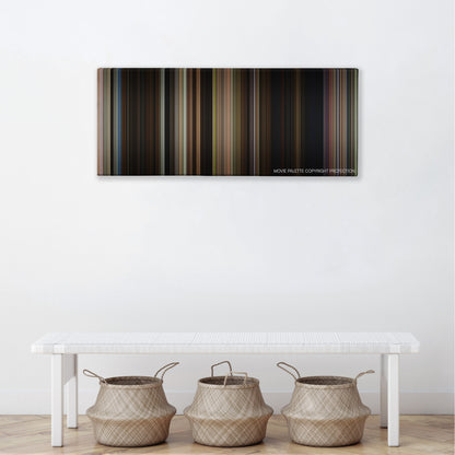 Alpha Dog color palette canvas above a white bench with three woven baskets