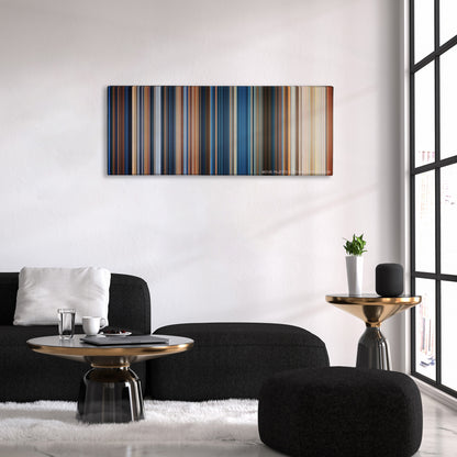 True Lies color palette canvas above a black sofa with a gold-topped table