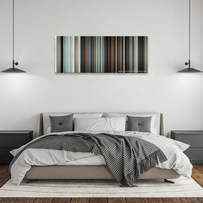 Manchester by the Sea color palette canvas above a bed, between two black pendant lamps