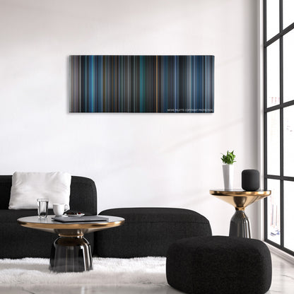 Sphere color palette canvas above a black sofa with a gold-topped table