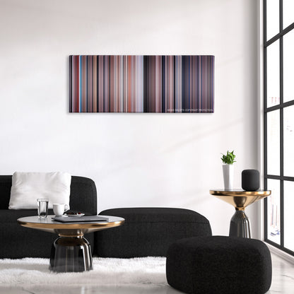 You Only Live Twice color palette canvas above a black sofa with a gold-topped table