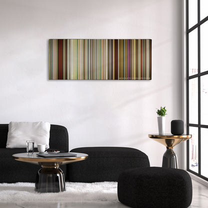 Logan Lucky color palette canvas above a black sofa with a gold-topped table