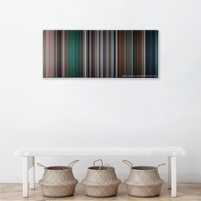 The Fast and the Furious: Tokyo Drift color palette canvas above a white bench with three woven baskets