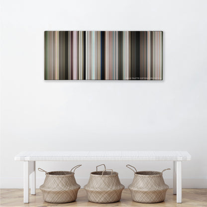 The Way, Way Back color palette canvas above a white bench with three woven baskets