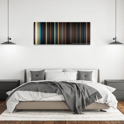 Fright Night color palette canvas above a bed, between two black pendant lamps