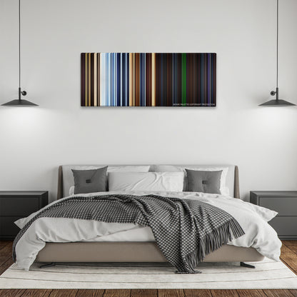 Pitch Black color palette canvas above a bed, between two black pendant lamps