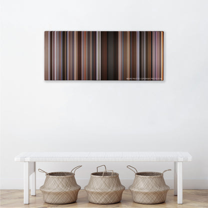 The Lake House color palette canvas above a white bench with three woven baskets