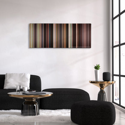 The Karate Kid color palette canvas above a black sofa with a gold-topped table