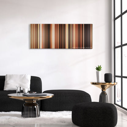 The Ladykillers color palette canvas above a black sofa with a gold-topped table