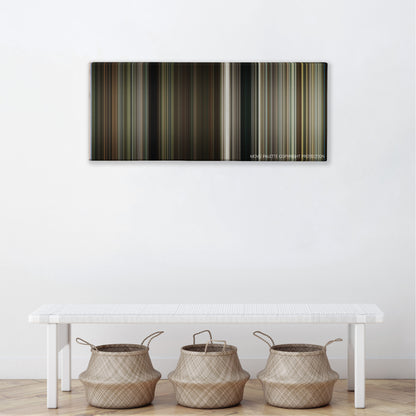 Deliverance color palette canvas above a white bench with three woven baskets