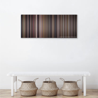 Airplane! color palette canvas above a white bench with three woven baskets