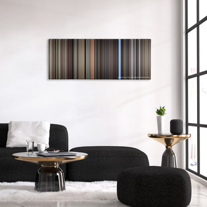 The Conversation color palette canvas above a black sofa with a gold-topped table