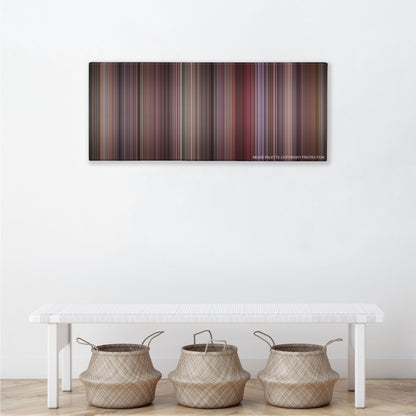 Breakfast at Tiffany's color palette canvas above a white bench with three woven baskets