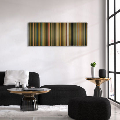 The Fall color palette canvas above a black sofa with a gold-topped table
