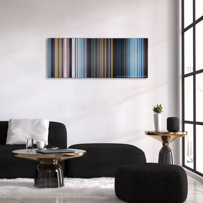 Resident Evil: Retribution color palette canvas above a black sofa with a gold-topped table