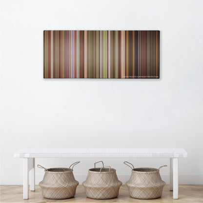 Grown Ups 2 color palette canvas above a white bench with three woven baskets