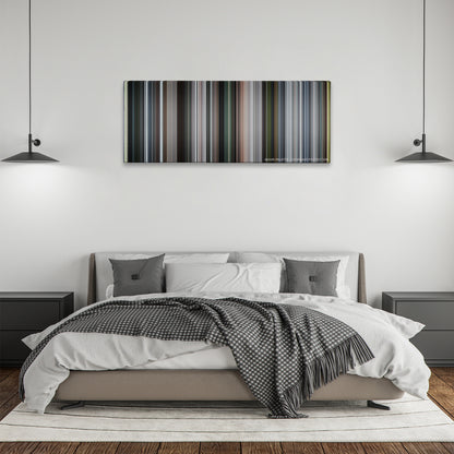 Captain America: The Winter Soldier color palette canvas above a bed, between two black pendant lamps