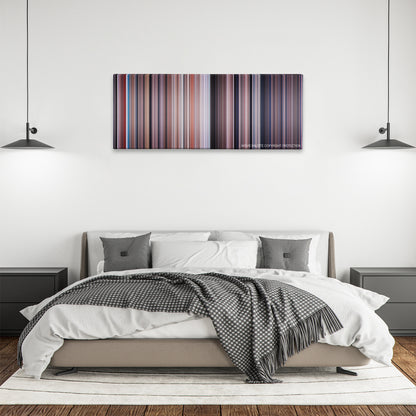 You Only Live Twice color palette canvas above a bed, between two black pendant lamps