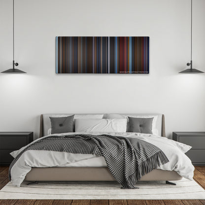 The Hunt for Red October color palette canvas above a bed, between two black pendant lamps