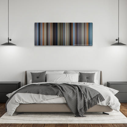 Point Break color palette canvas above a bed, between two black pendant lamps
