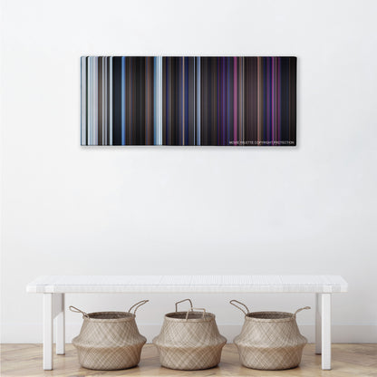 The Thing color palette canvas above a white bench with three woven baskets