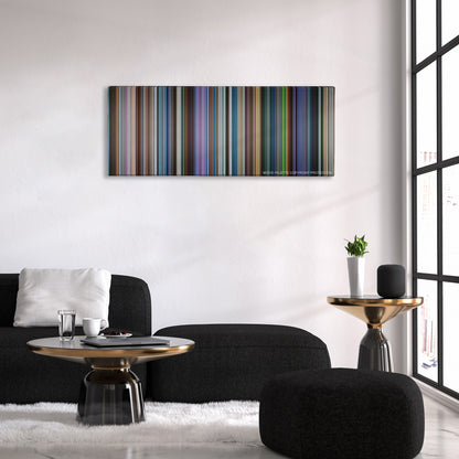 The Amazing Spider-Man 2 color palette canvas above a black sofa with a gold-topped table