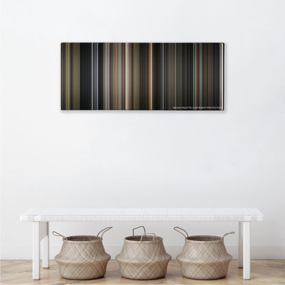 Annabelle color palette canvas above a white bench with three woven baskets