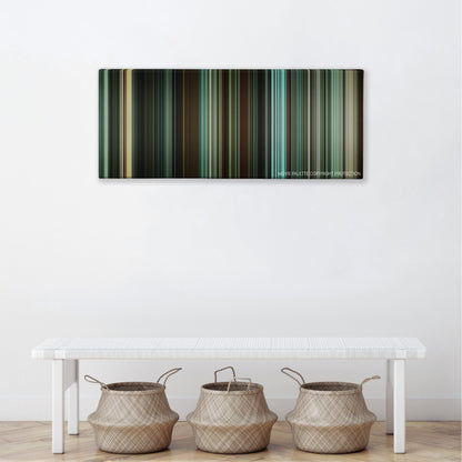 Unleashed color palette canvas above a white bench with three woven baskets