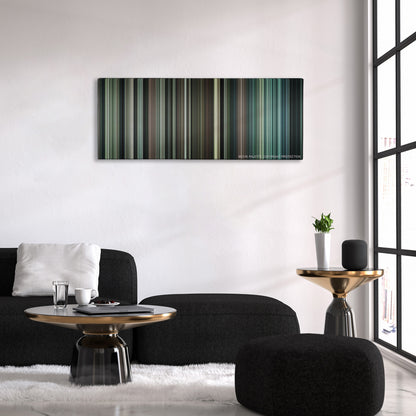 Million Dollar Baby color palette canvas above a black sofa with a gold-topped table