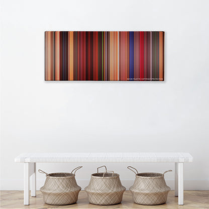 Fear and Loathing in Las Vegas color palette canvas above a white bench with three woven baskets