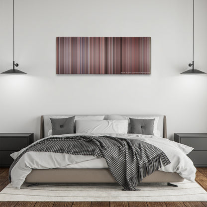 The Breakfast Club color palette canvas above a bed, between two black pendant lamps