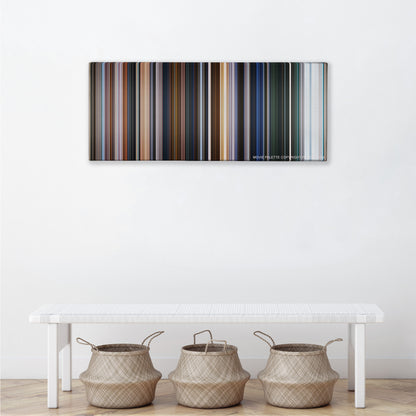 The Chronicles of Narnia: The Voyage of the Dawn Treader color palette canvas above a white bench with three woven baskets