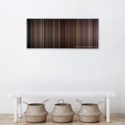 Four Rooms color palette canvas above a white bench with three woven baskets