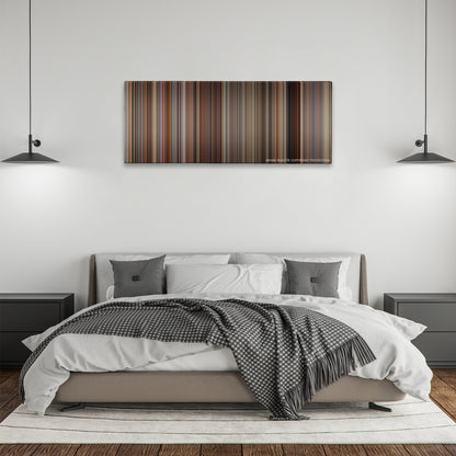 Matilda color palette canvas above a bed, between two black pendant lamps