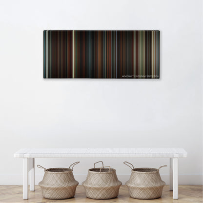 The Good Shepherd color palette canvas above a white bench with three woven baskets