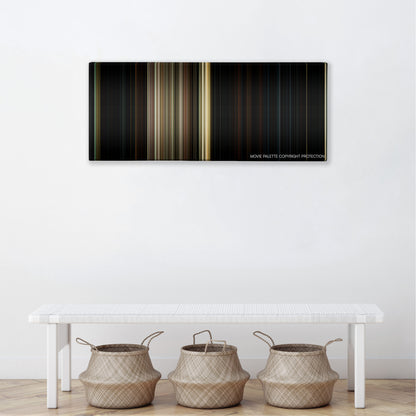 Friday the 13th color palette canvas above a white bench with three woven baskets
