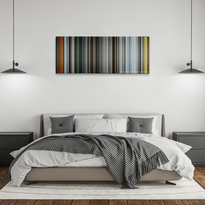 The Hobbit: The Battle of the Five Armies color palette canvas above a bed, between two black pendant lamps