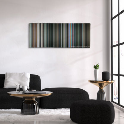 Gamer color palette canvas above a black sofa with a gold-topped table