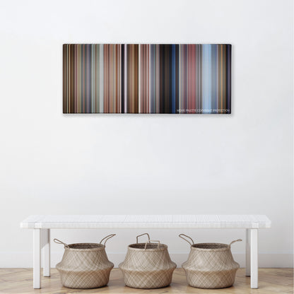 Bean color palette canvas above a white bench with three woven baskets