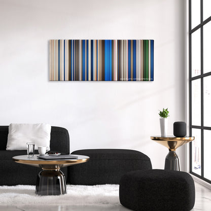 Paranormal Activity 2 color palette canvas above a black sofa with a gold-topped table