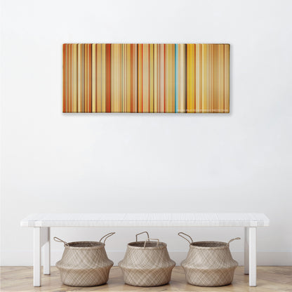 The Royal Tenenbaums color palette canvas above a white bench with three woven baskets
