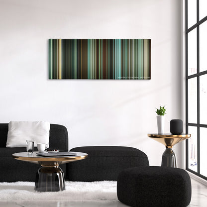 Unleashed color palette canvas above a black sofa with a gold-topped table