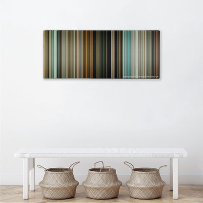 The Skin I Live In color palette canvas above a white bench with three woven baskets